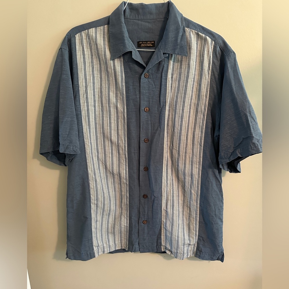 100 % Silk Blue and White Striped Men's Shirt